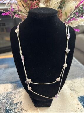 Silver-Tone Layered Long Necklace with Light Purple Beads.  BUNDLE 3 for $30
